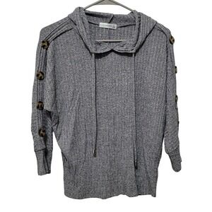 retrology gray heathered ribbed knit cowl neck hoodie button detail tunic s/p